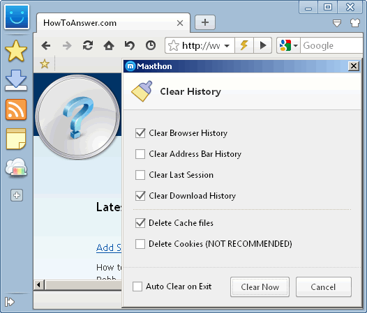 Clear History in Maxthon