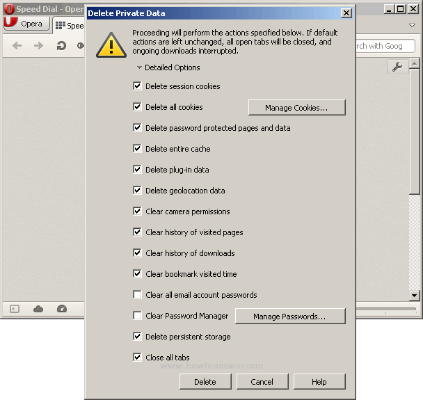 Delete Private Data in Opera