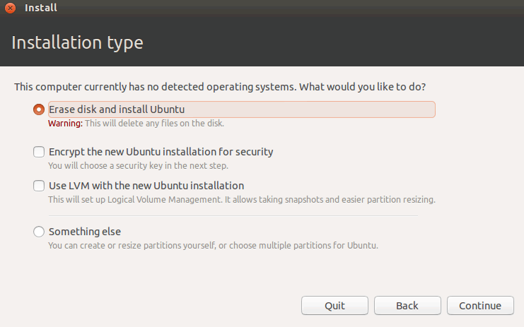 Installation type in Ubuntu